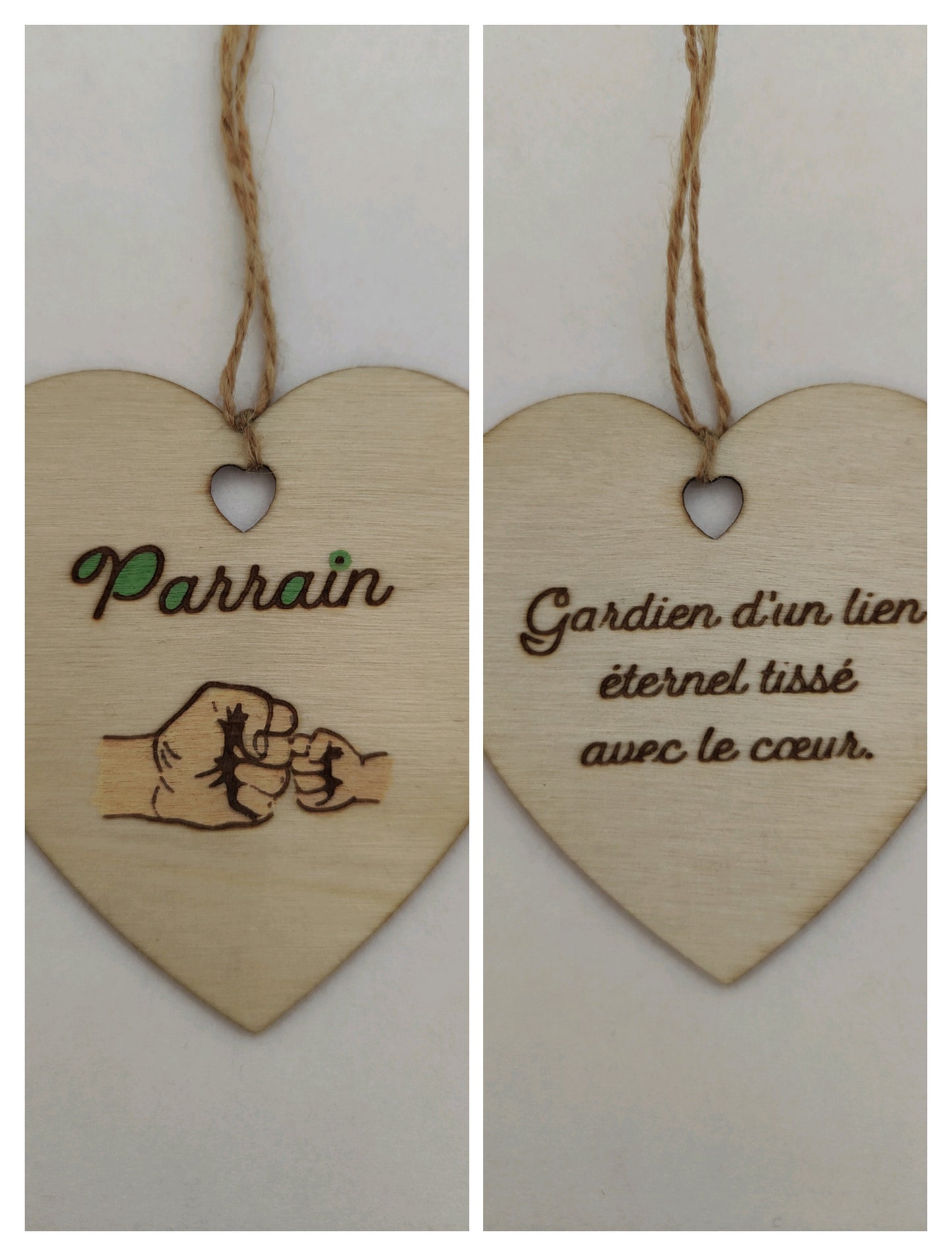 Coeur en bois - Parrain - Gardien d'un lien éternel