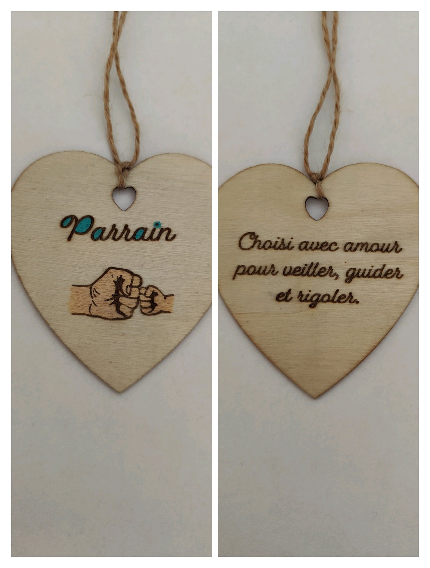 Coeur en bois - Parrain - Choisi avec amour