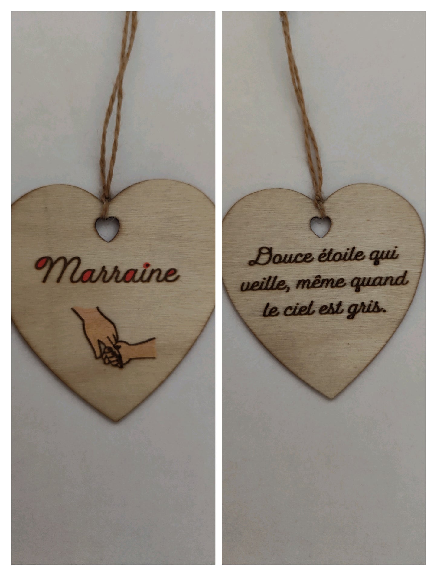 Coeur en bois - Marraine - Douce étoile