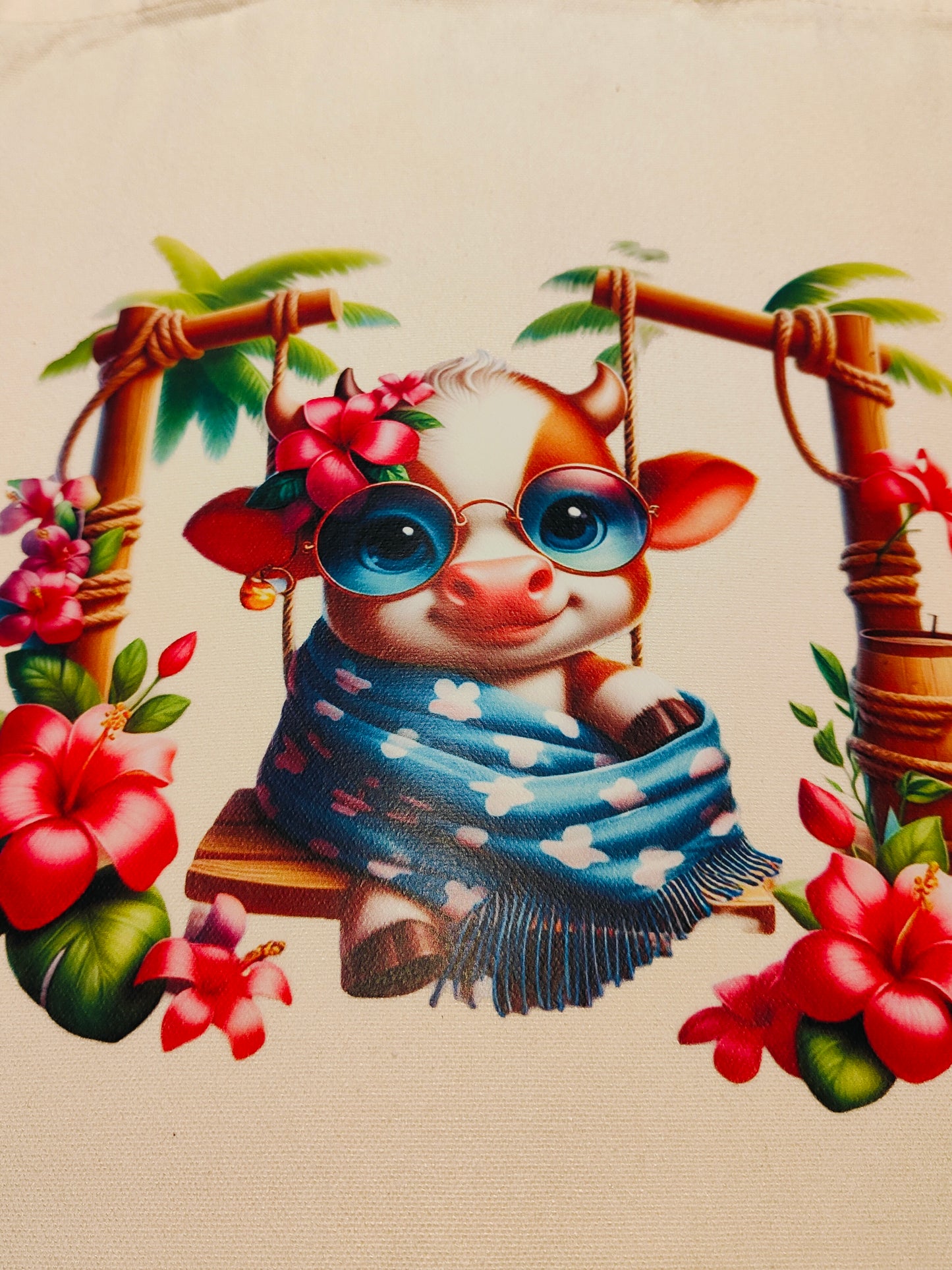 Tote bag vache en vacances