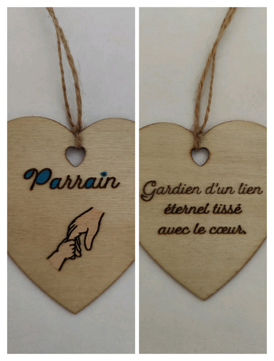 Coeur en bois - Parrain - Gardien d'un lien éternel