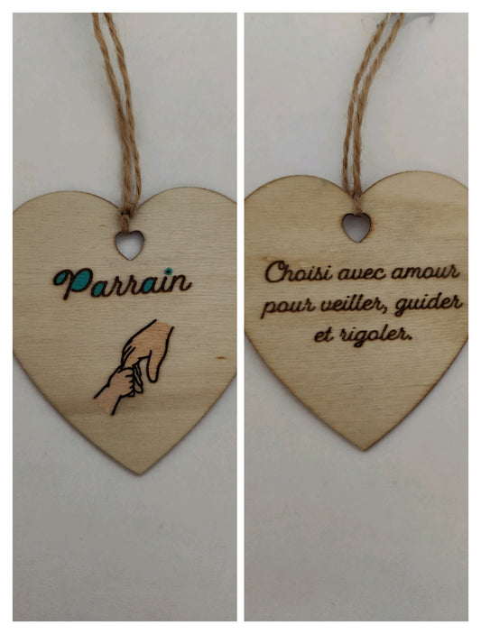 Coeur en bois - Parrain - Choisi avec amour