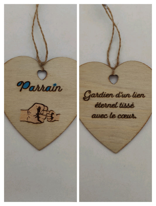 Coeur en bois - Parrain - Gardien d'un lien éternel
