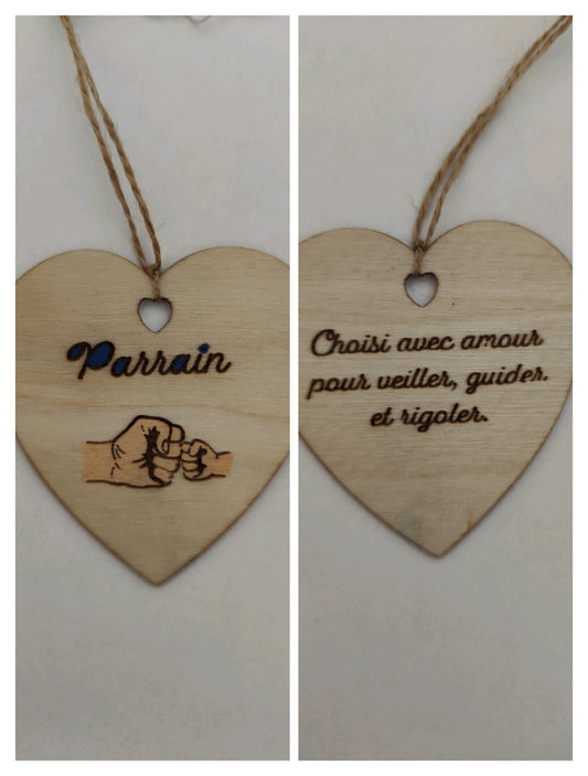 Coeur en bois - Parrain - Choisi avec amour