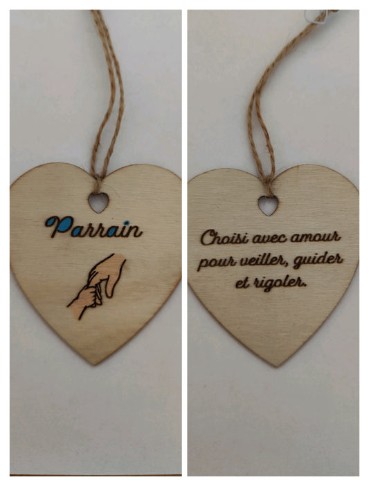 Coeur en bois - Parrain - Choisi avec amour
