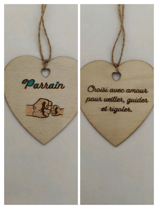 Coeur en bois - Parrain - Choisi avec amour