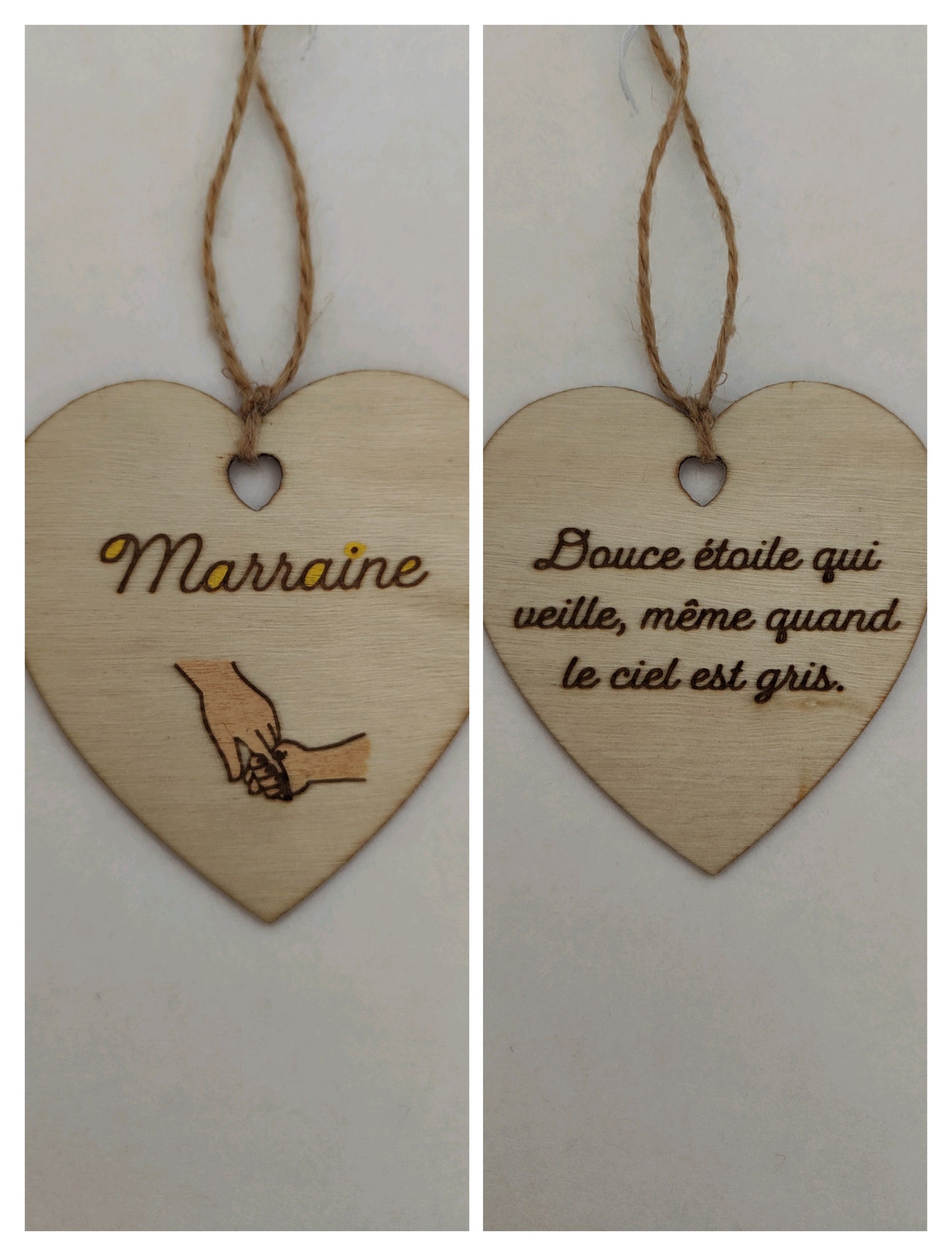 Coeur en bois - Marraine - Douce étoile