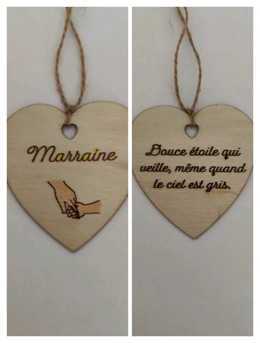 Coeur en bois - Marraine - Douce étoile