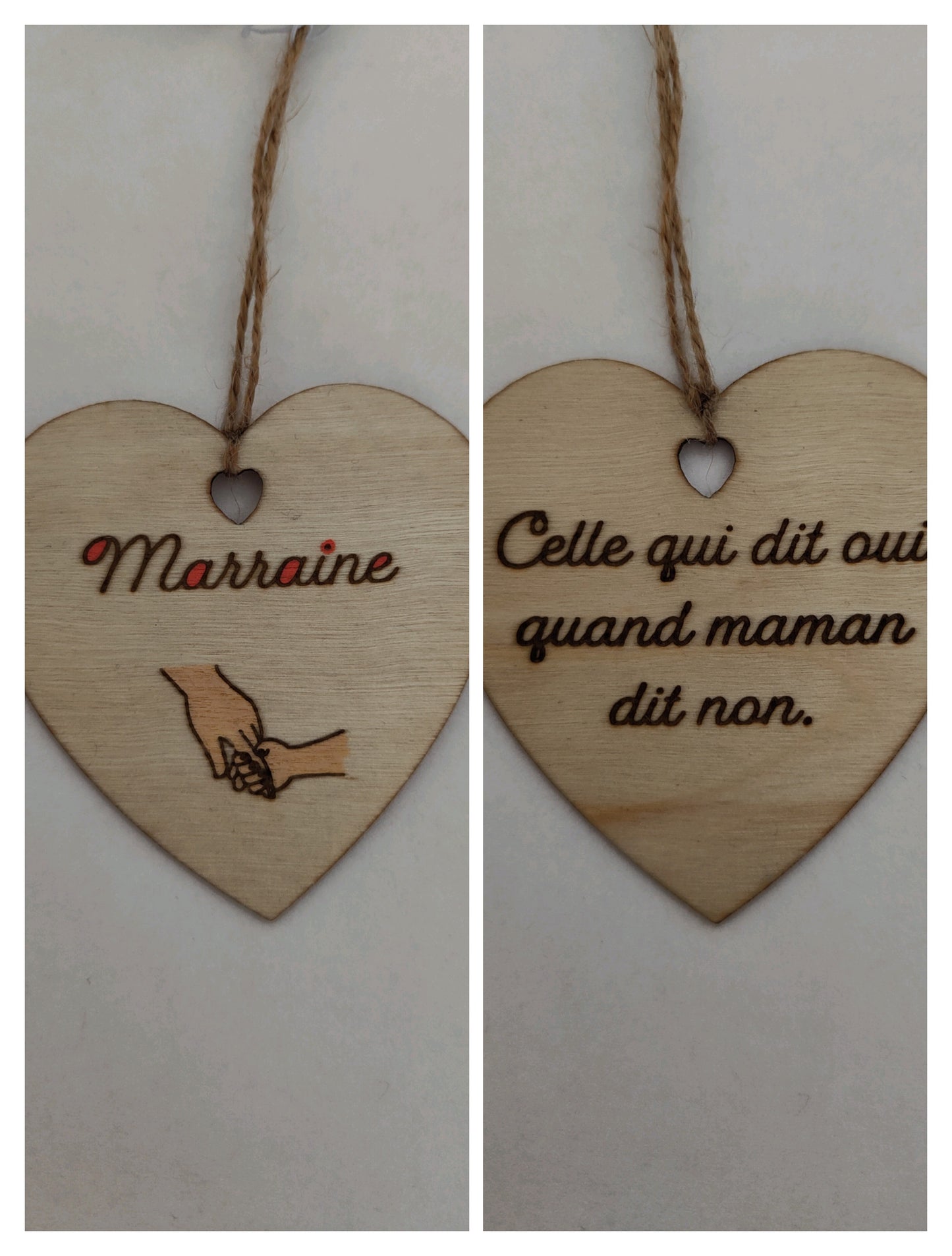 Coeur en bois - Marraine - Celle qui dit oui