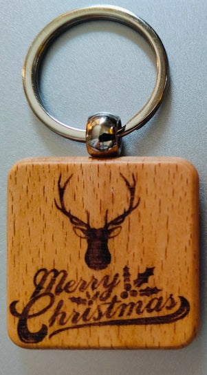 Porte-clés en bois gravé – Thème Noël - Merry Christmas