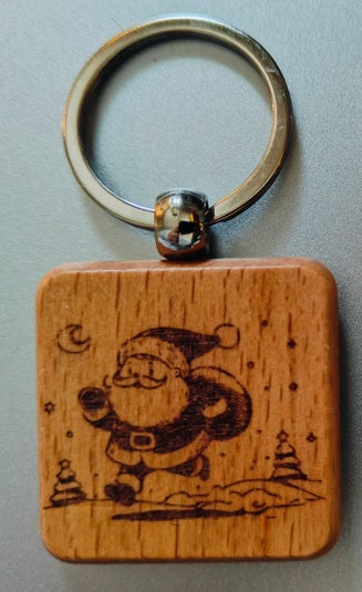 Porte-clés en bois gravé – Thème Noël - Père Noël