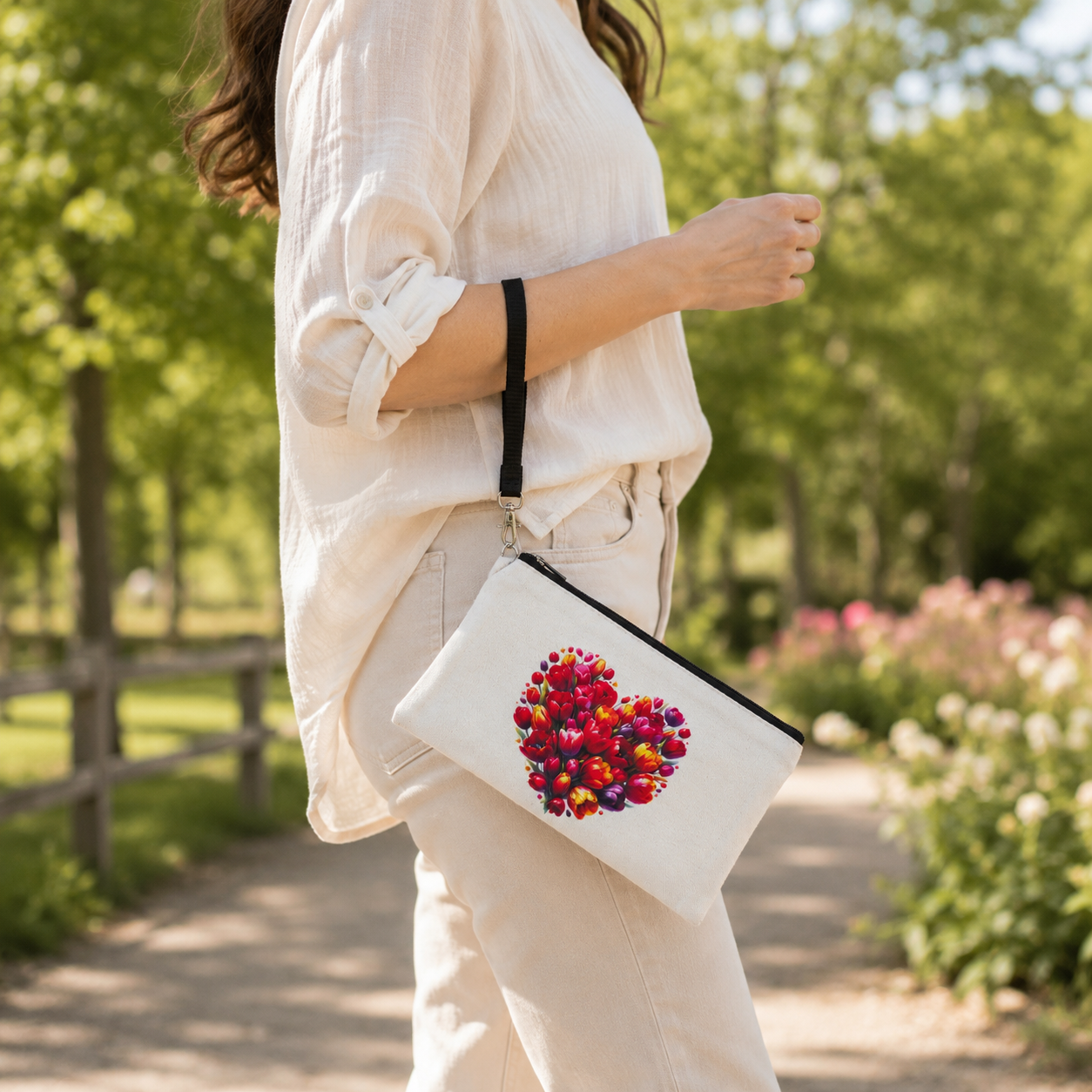 Pochette avec cordon cœur en tulipes