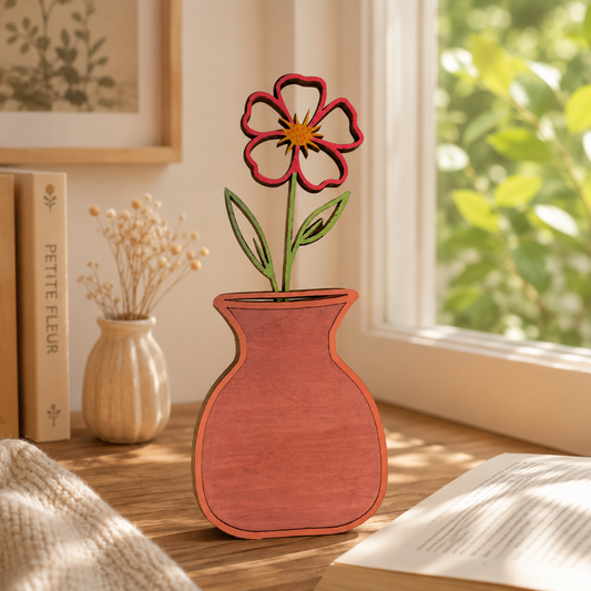 Fleur en bois dans vase