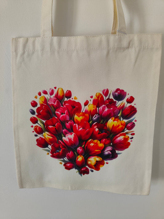Tote bag cœur tulipes