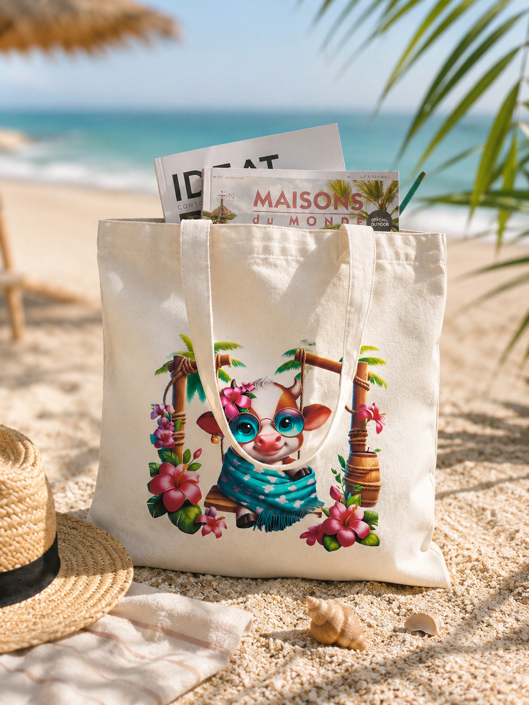 Tote bag vachette en vacances