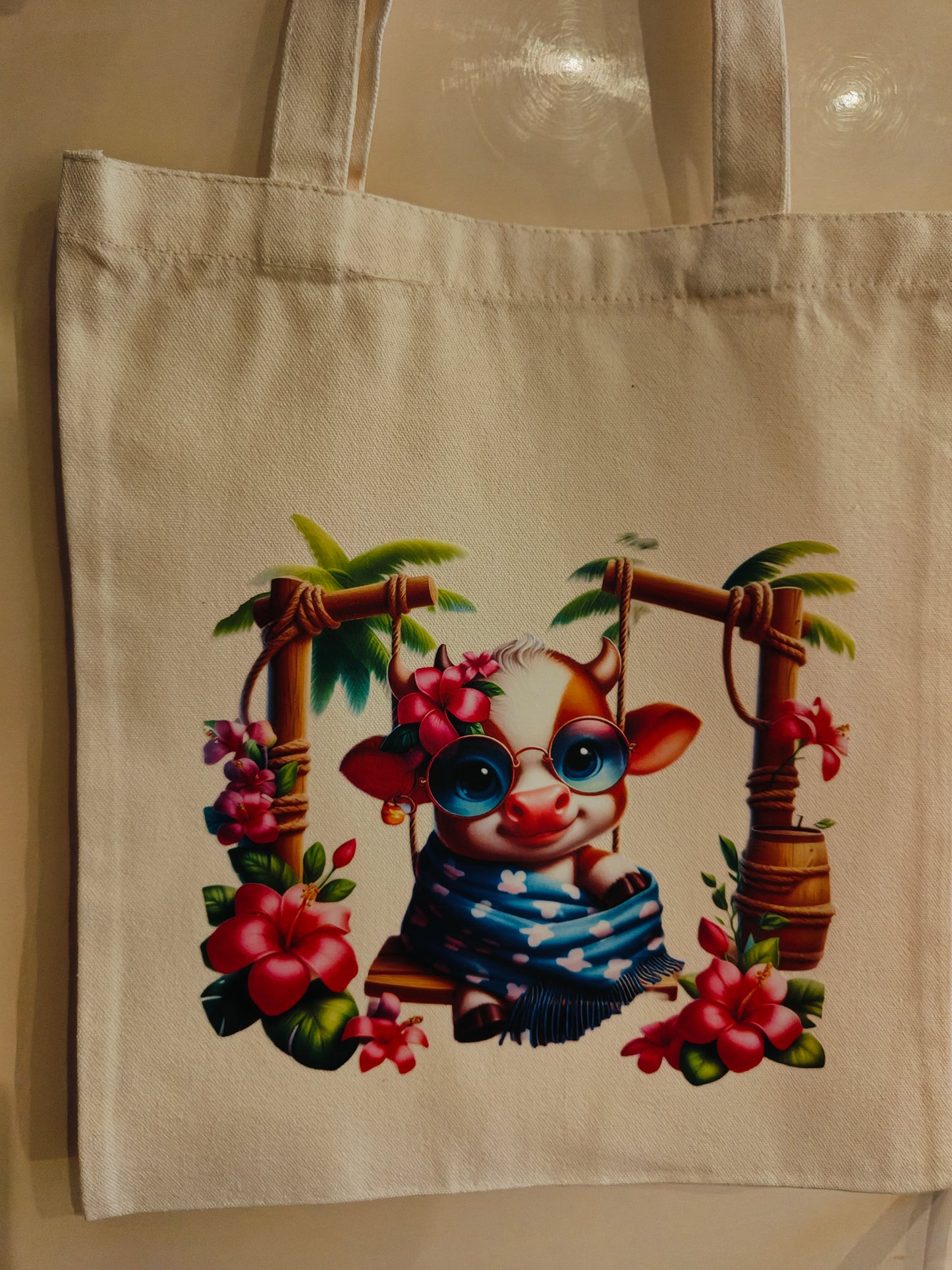 Tote bag vache en vacances